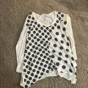 White and Gray Asymmetrical 3/4 Sleeve Blouse by Go Couture
